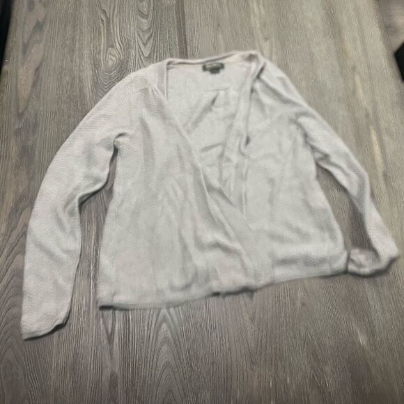 Eddie Bauer Light Gray Long Sleeve Open Front Knit Cardigan Sweater Size L - Picture 1 of 5